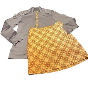 Tail Tech Golf Brown Jacket (M) with matching Orange Plaid Skort (4)